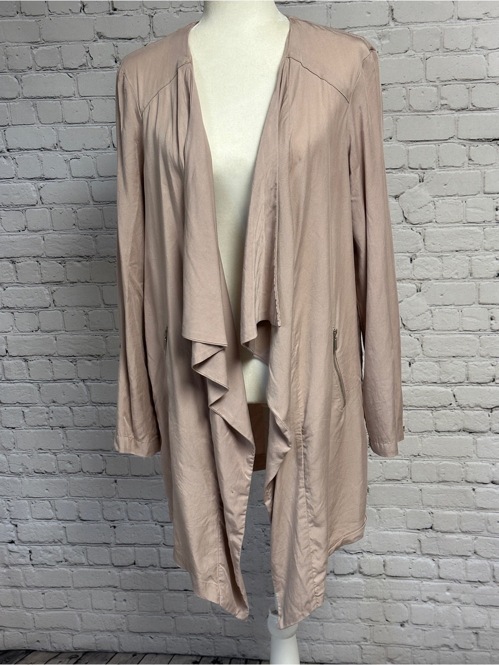 Lightweight Draped Open-Front Cardigan Jacket in Dusty Blush